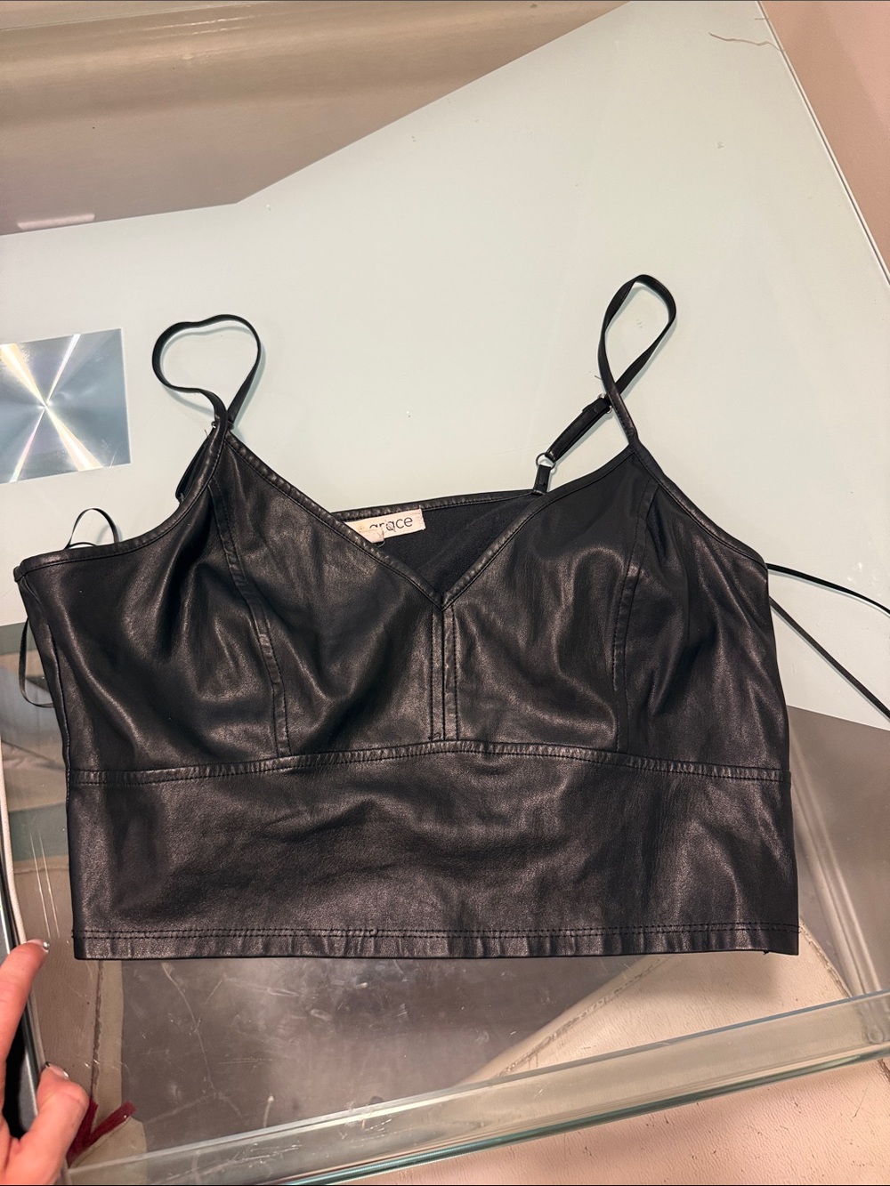 Grace Black Faux Leather Cropped Cami